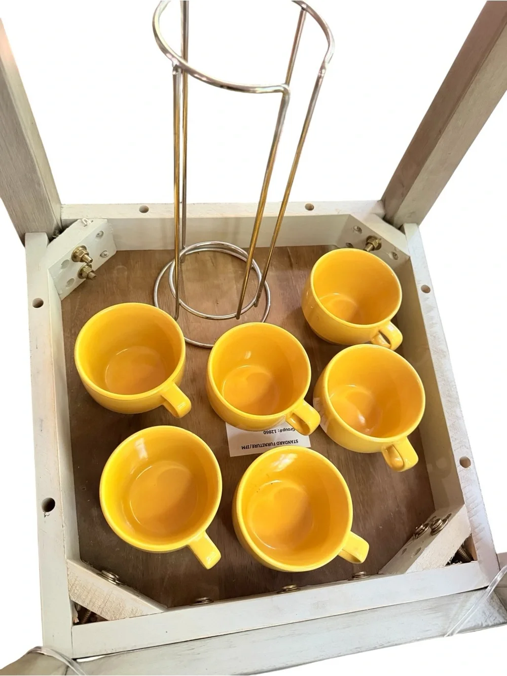 World Market Stackable Espresso Mug Set w/ Chrome Rack Mustard Yellow 6oz‎ Cups